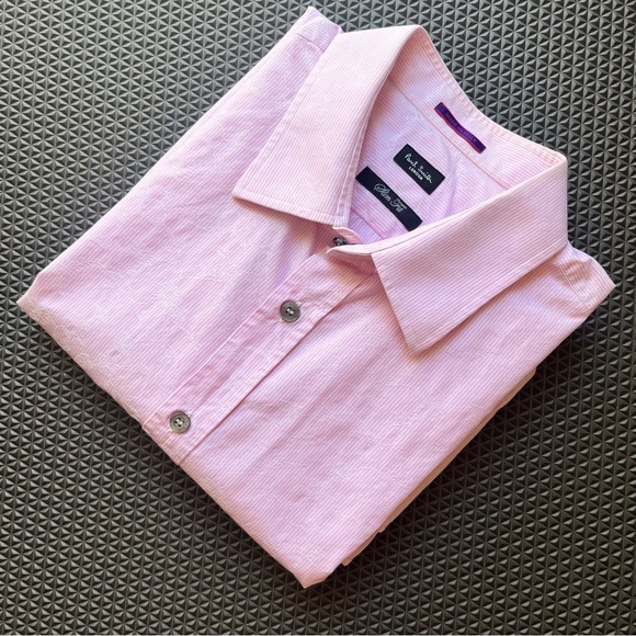 Paul Smith Light Pink Floral Embroidered Slim Fit Button Down Shirt